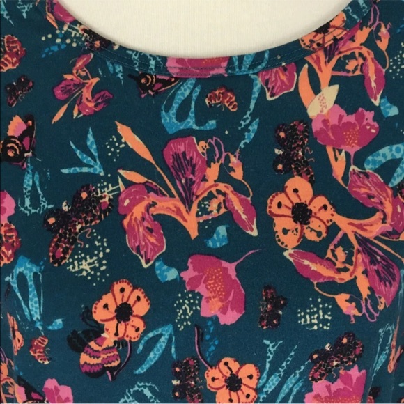 Lularoe Irma Tunic Top XS Aqua Green Floral Butterfly Print $35 Hi-Low Curved - Picture 3 of 6